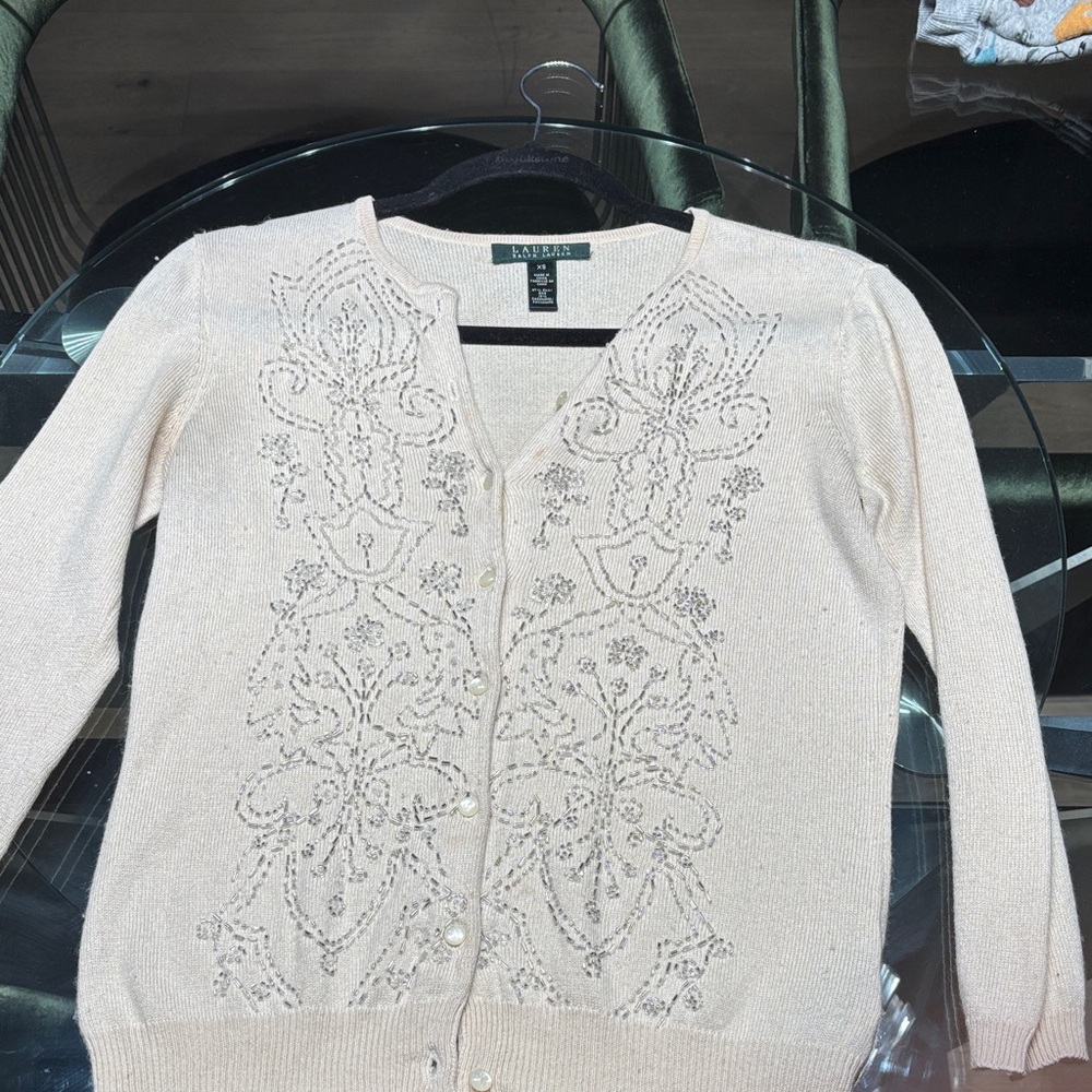 Polo Ralph Lauren Light Tan Cardigan with Intricate Patterns